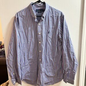 Ralph Lauren 120s Poplin Striped Button Down Shirt Mens Large Blue Orange L/S